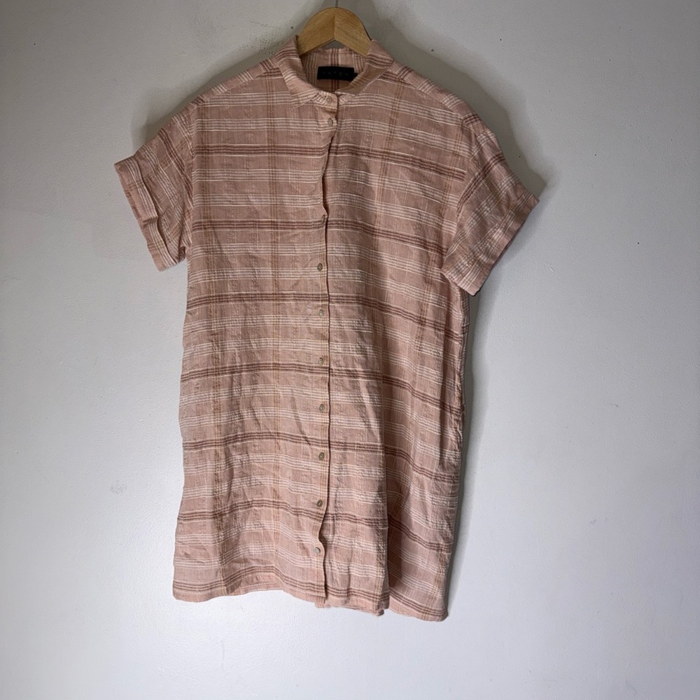 Hatch Pink Plaid Collar Button Down Mini Dress Size 2 Medium